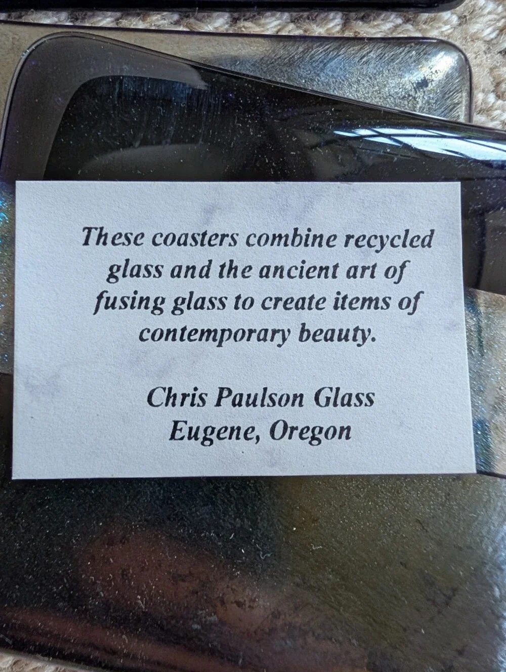 set of 4 RECYCLED DICHROIC FUSED GLASS COASTERS chris paulson